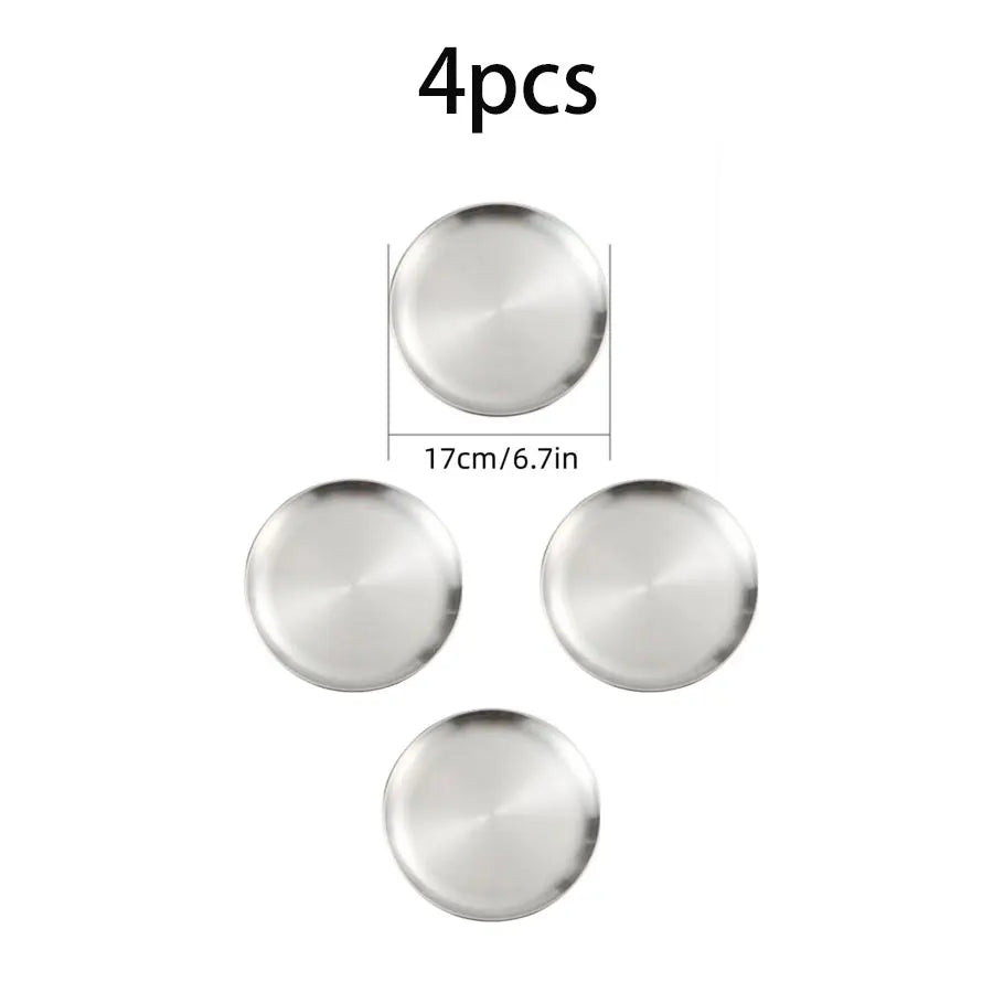 4pcs stainless steel round plates, silver, 17 cm each for Korean grilling on Tampa Home & Garden Store