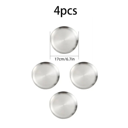 4pcs stainless steel round plates, silver, 17 cm each for Korean grilling on Tampa Home & Garden Store