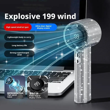 Portable Hand Fan | High-Speed Turbo Misting Fan with 199 Speed Levels | Rechargeable Design for Efficient Cooling