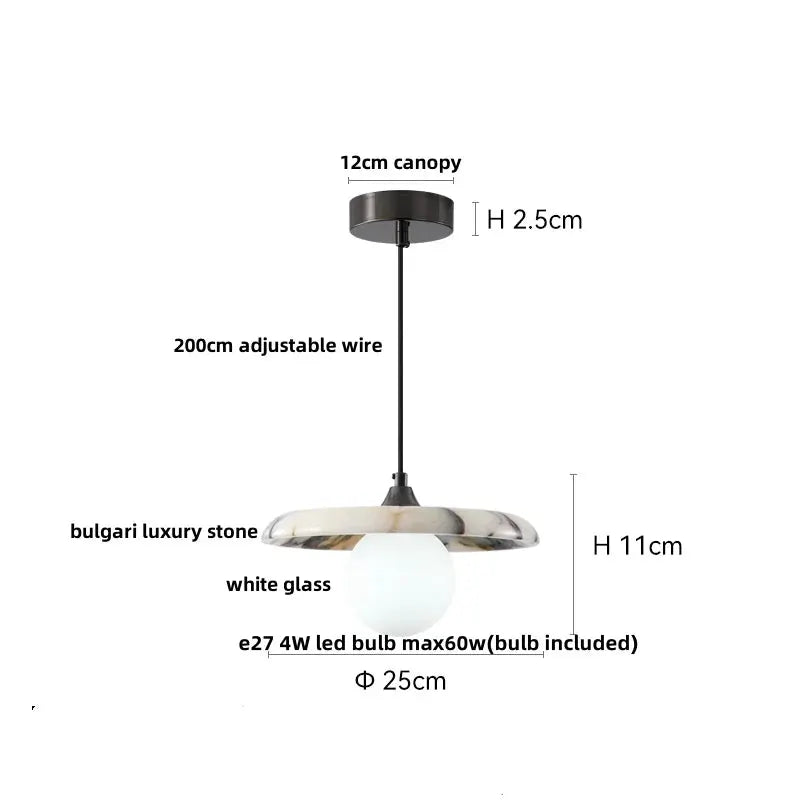 Decorbites LED Pendant Lamp adjustable wire globe with white glass and stone canopy on Tampa Home & Garden Store
