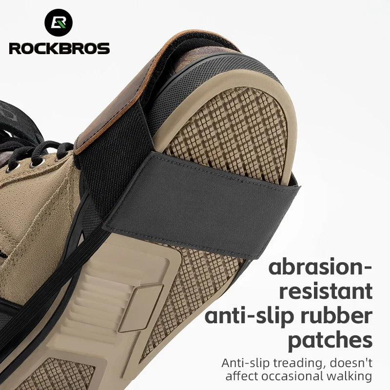 RockBros motorcycle shift lever shoe cover, tan leather with black strap, anti-slip patches on Tampa Home & Garden Store
