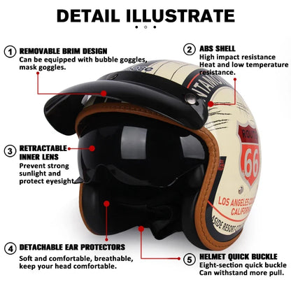 Vintage Open-Face Motorcycle Helmet by BikerZoneZ in beige with brown leather trim on Tampa Home & Garden Store