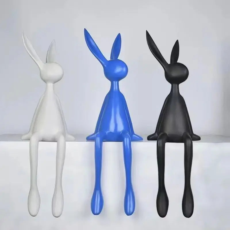 Perfecsy rabbit statue trio in white blue black abstract desk decor figurines on Tampa Home & Garden Store