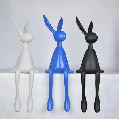 Perfecsy rabbit statue trio in white blue black abstract desk decor figurines on Tampa Home & Garden Store
