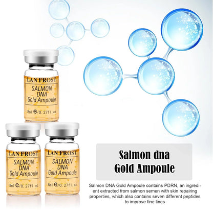 LANFROST Salmon DNA Gold Ampoule 8ml kit with three vials, blue molecular background on Tampa Home & Garden Store