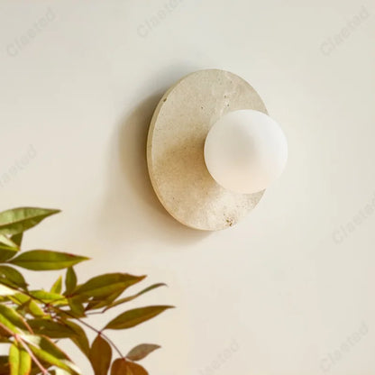 LED yellow cave stone round wall lamp with white globe, wall-mounted decorative lighting on Tampa Home & Garden Store