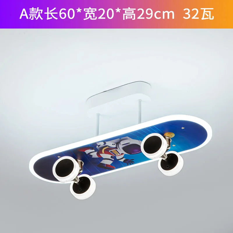 DecorBites Kids Skateboard LED Ceiling Light, blue space deck with white wheels on Tampa Home & Garden Store