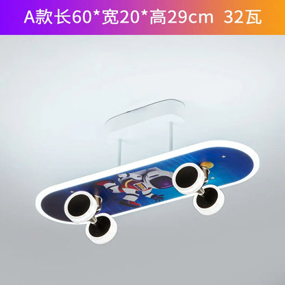 DecorBites Kids Skateboard LED Ceiling Light, blue space deck with white wheels on Tampa Home & Garden Store