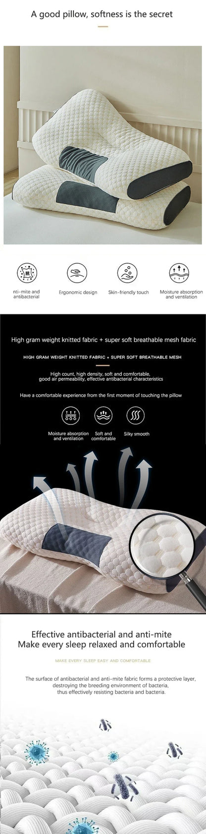 Cervical neck pillow, memory foam, UpTrend Deals, cream fabric with dark gray ends, 2pc on Tampa Home & Garden Store