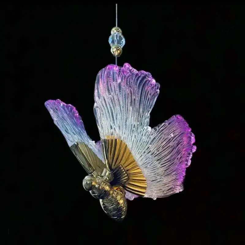 DecorBites Luxe butterfly pendant lamp with iridescent glass wings in purple-blue gradient on Tampa Home & Garden Store