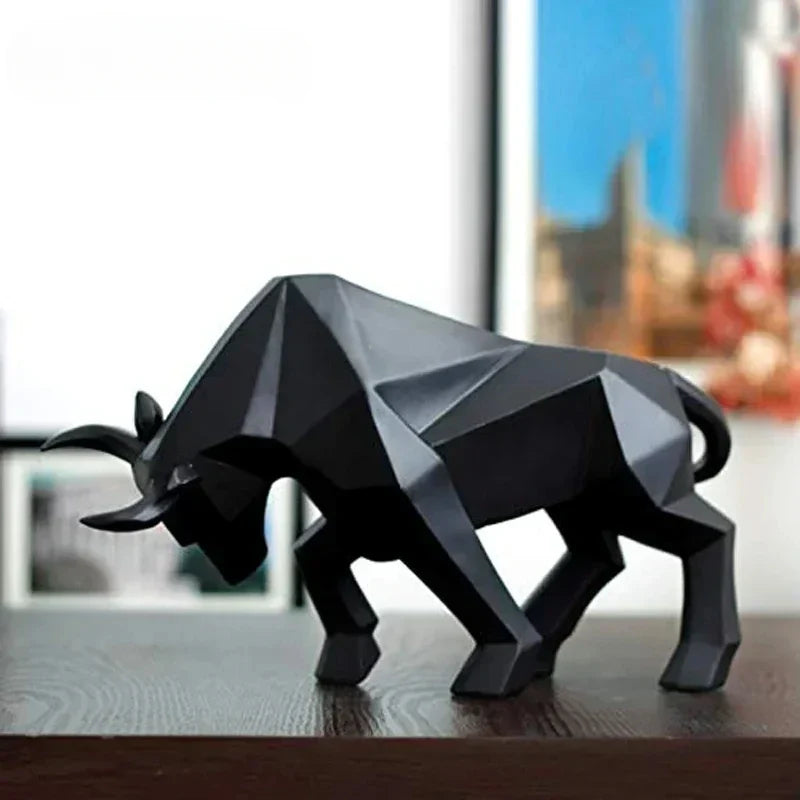 Nordic modern resin bull ornament, black geometric cow figurine by Perfecsy for decor on Tampa Home & Garden Store