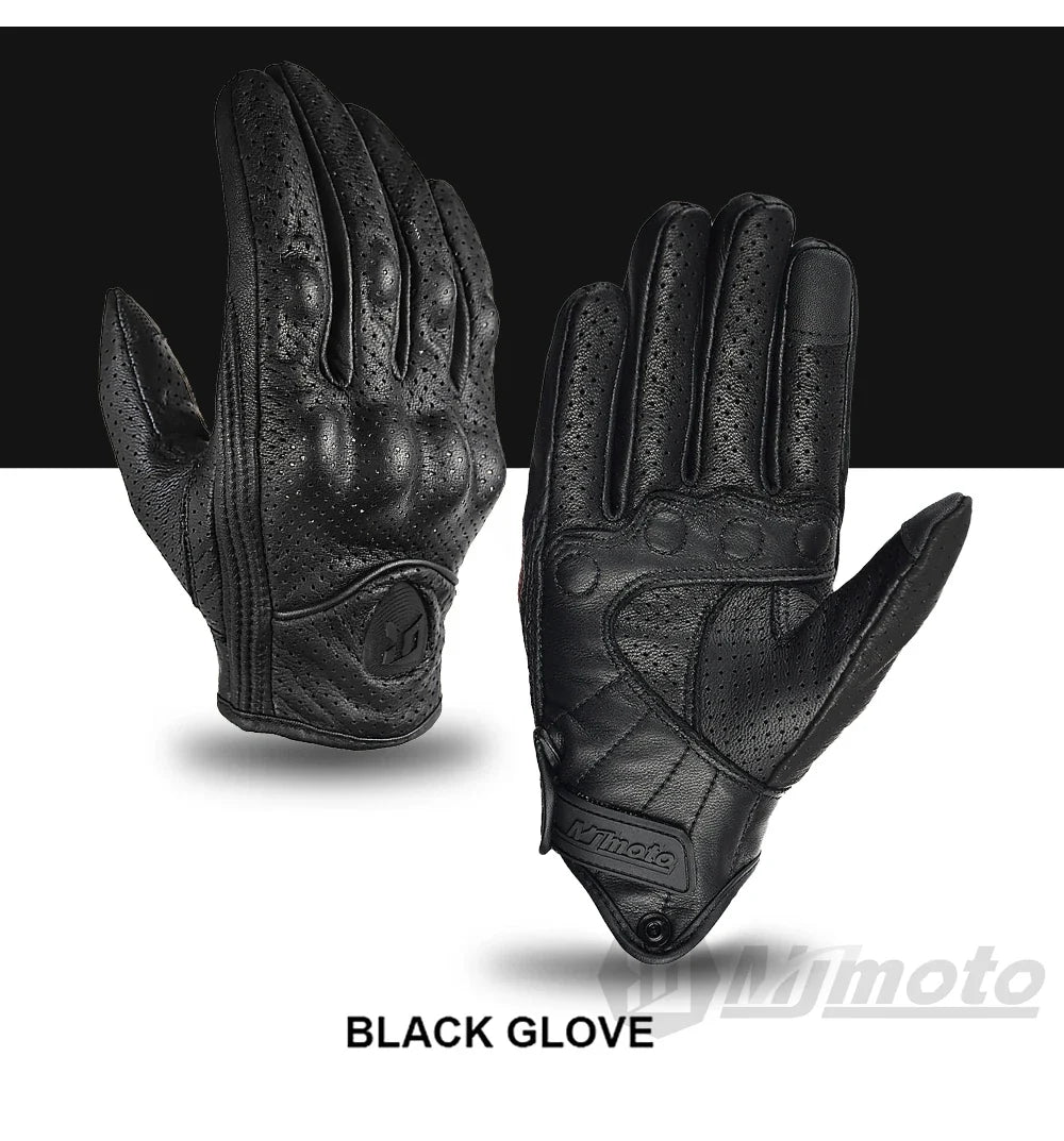 Motorcycle Retro Leather Gloves black perforated leather by BikerZoneZ on Tampa Home & Garden Store