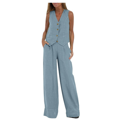 Two-Piece vest and pants set in light blue with buttoned vest and wide-leg pants on Tampa Home & Garden Store