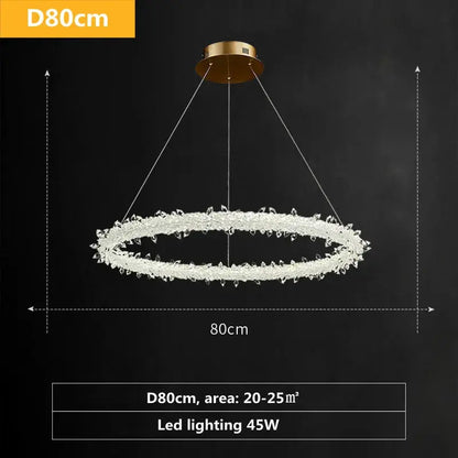DecorBites Luxe Crystal Circle LED Pendant Light, 80cm crystal ring chandelier, gold canopy on Tampa Home & Garden Store