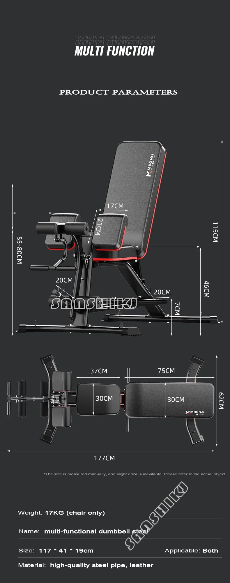 Adjustable multi-function weightlifting bench, black with red trim, Miking on Tampa Home & Garden Store