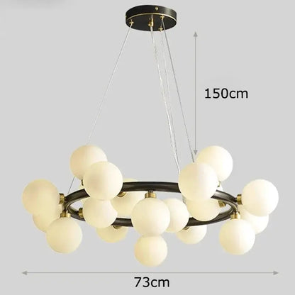 DecorBites LED pendant chandelier with frosted globe bulbs on circular brass ring 73cm wide on Tampa Home & Garden Store
