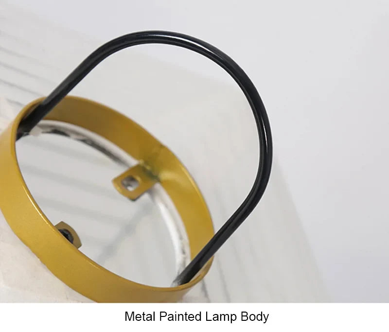 Perfecsy metal lamp body with yellow circular ring and black curved support on Tampa Home & Garden Store