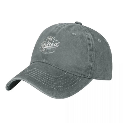 Baseball cap faded gray with distressed look and front Retired logo embroidery on Tampa Home & Garden Store