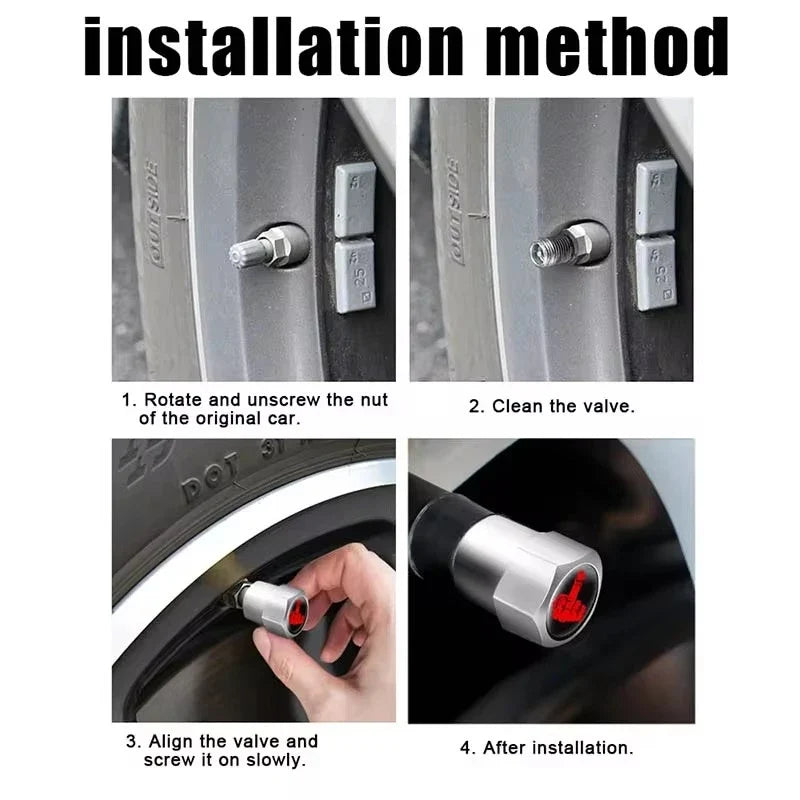 4PCS Aluminium Valve Stem Caps, silver aluminum with red inner ring, 4-pack tire valve accessories on Tampa Home & Garden Store