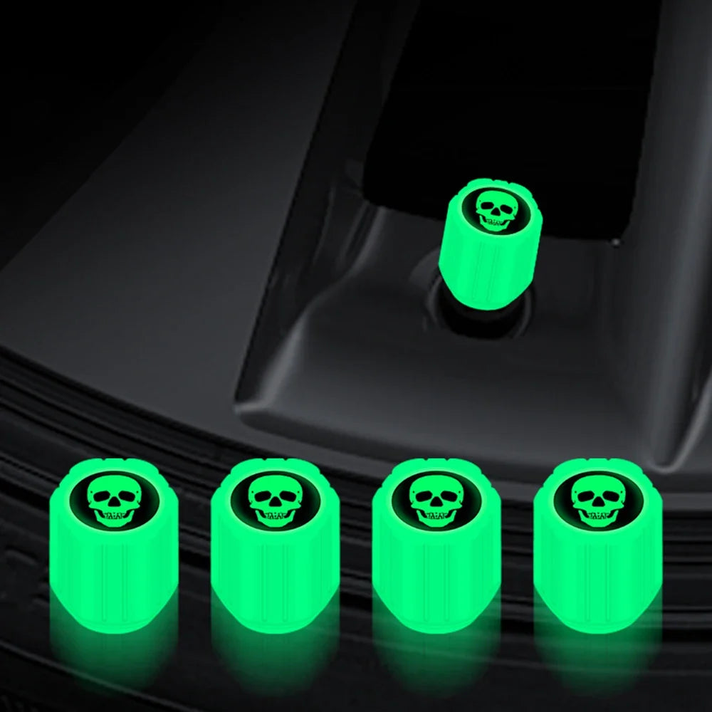 valvecaps 4-pack luminous green glow with skull logo BikerZoneZ on Tampa Home & Garden Store
