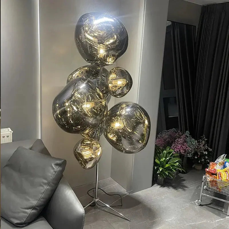 DecorBites LED Lava Floor Lamp with glass orb globes on slender tripod stand on Tampa Home & Garden Store