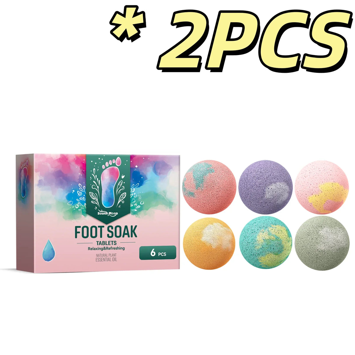 Foot soak tablets box by South Moon with six colorful bath bombs on Tampa Home & Garden Store