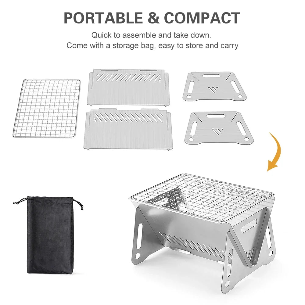 Camping wood-burning stove with grill plate, folding stainless steel stove with carry bag on Tampa Home & Garden Store