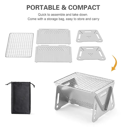 Camping wood-burning stove with grill plate, folding stainless steel stove with carry bag on Tampa Home & Garden Store