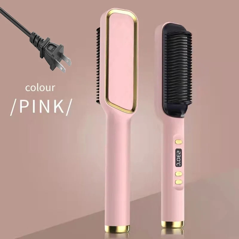 Pink two-piece electric hot comb set with gold trim and digital display on Tampa Home & Garden Store