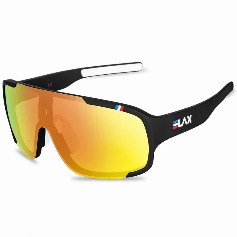 ELAX sunglasses UV400 outdoor sport with mirrored amber lenses and black frame on Tampa Home & Garden Store