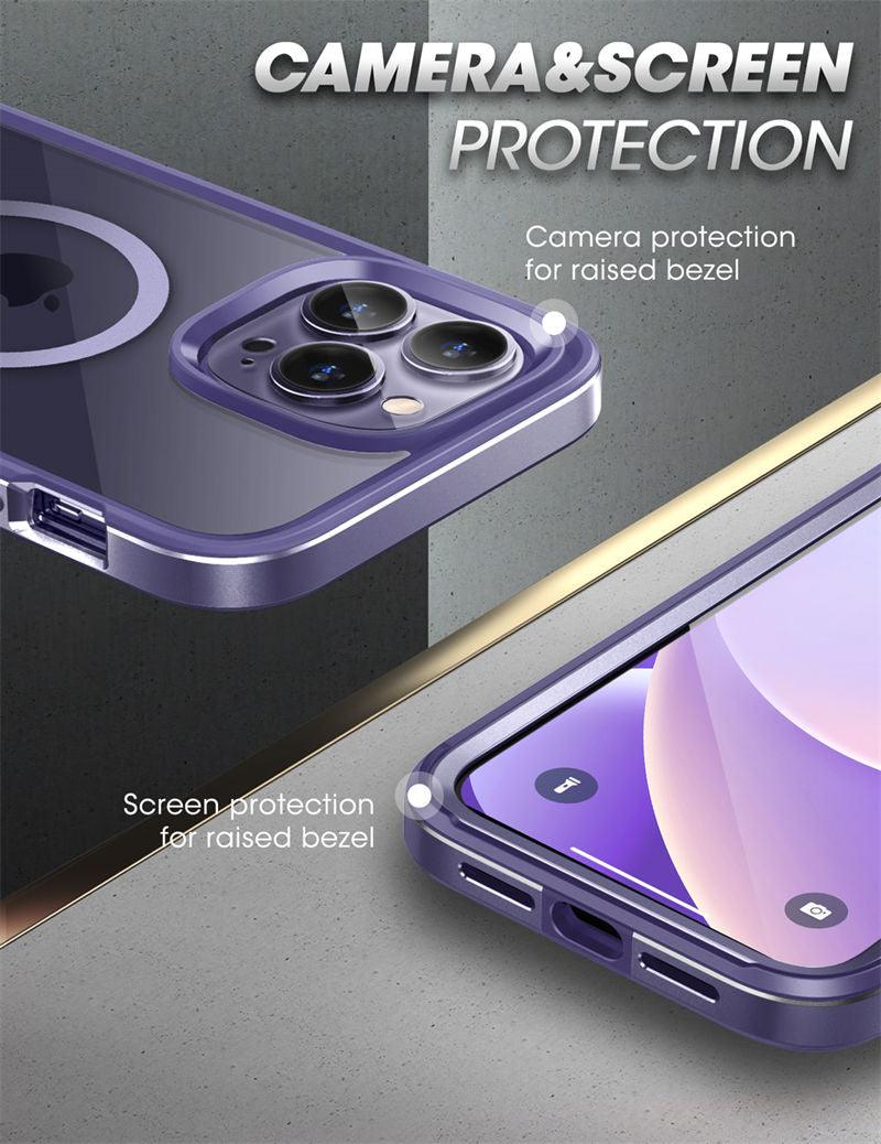 Stevvex purple iPhone 14 Pro Max case with built-in screen protector and raised camera bezel on Tampa Home & Garden Store