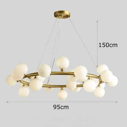 DecorBites LED pendant chandelier with gold ring and frosted glass globes for modern dining lighting, 95cm wide on Tampa Home & Garden Store