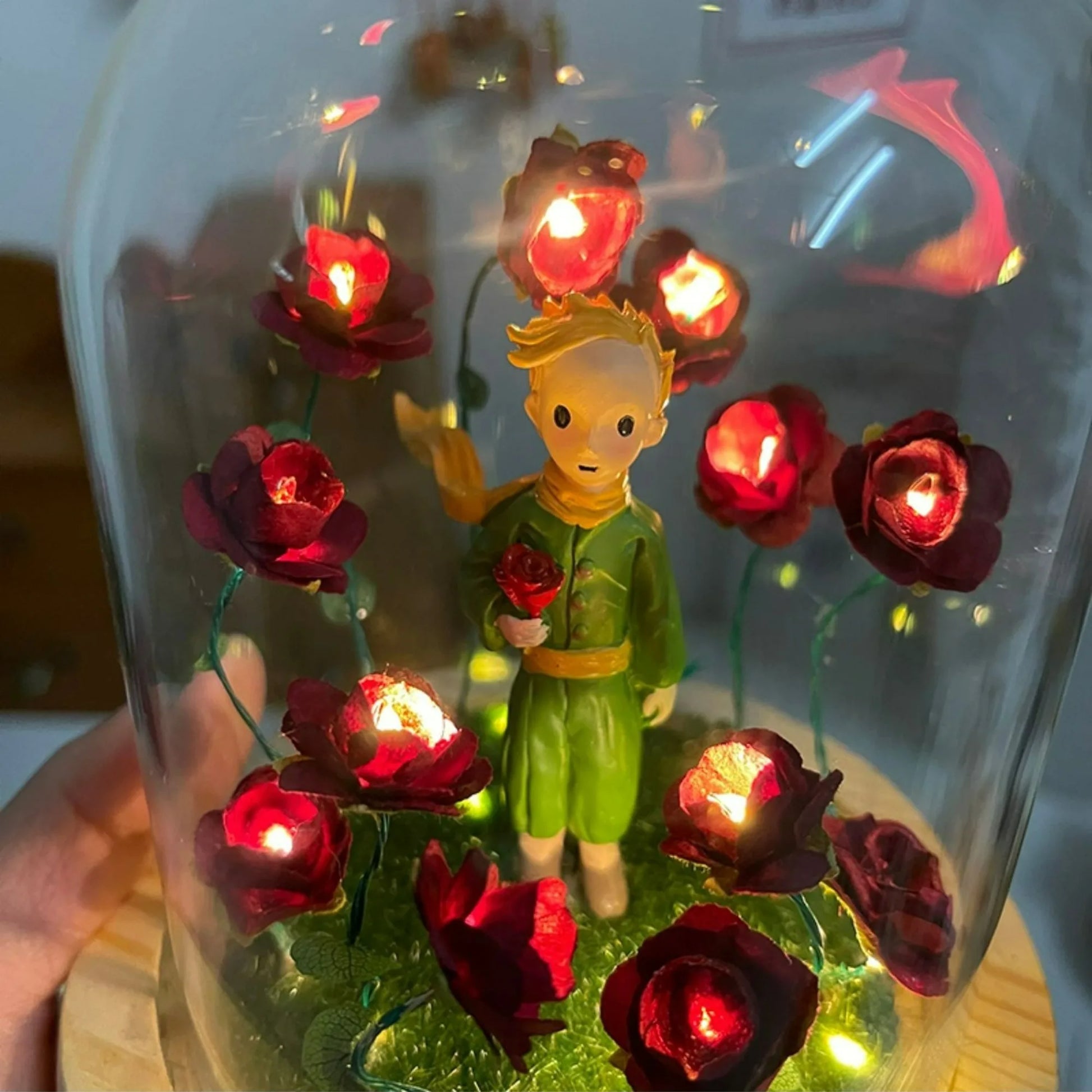 Perfecsy Little Prince Night Light with Immortal Rose handmade LED decor red flowers on Tampa Home & Garden Store