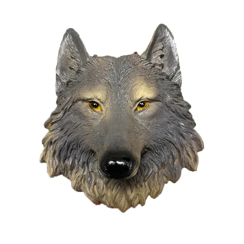 Wolf head wall decor sculpture in gray fur with yellow eyes on Tampa Home & Garden Store