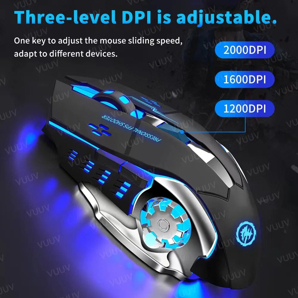 Wireless Bluetooth Gaming Mouse with blue LED backlit, rechargeable, 2.4G/USB DPI 1200-2000 on Tampa Home & Garden Store