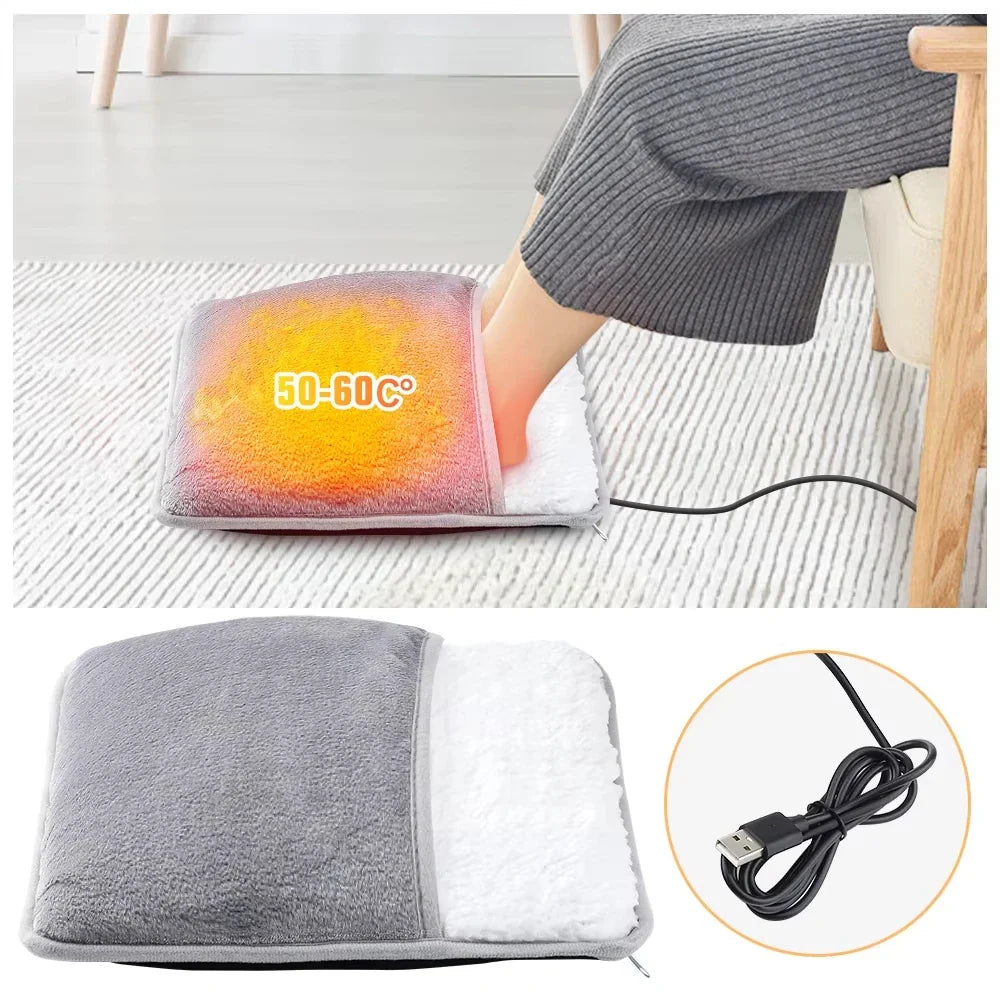 Silcy Skin foot heating pad, plush grey fabric, USB powered, washable mat 50–60°C on Tampa Home & Garden Store
