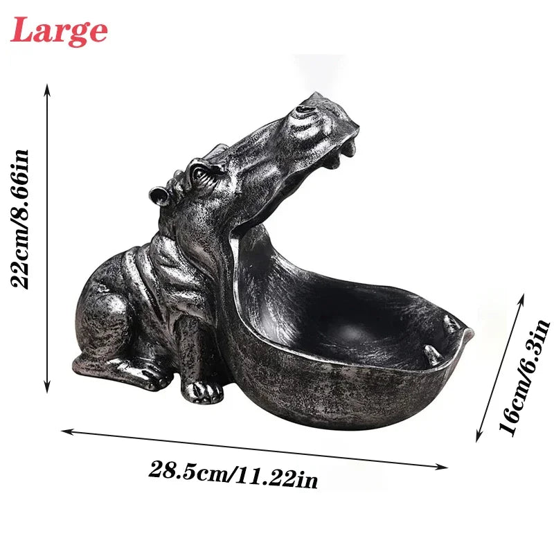 Perfecsy hippo candy storage statue with bowl, dark metallic finish decor tabletop ornament on Tampa Home & Garden Store