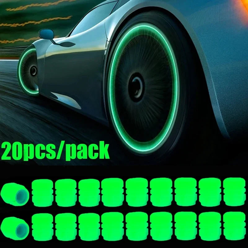 Luminous valve stem caps dustproof set by BikerZoneZ, 20pcs, glow-green for wheels on Tampa Home & Garden Store