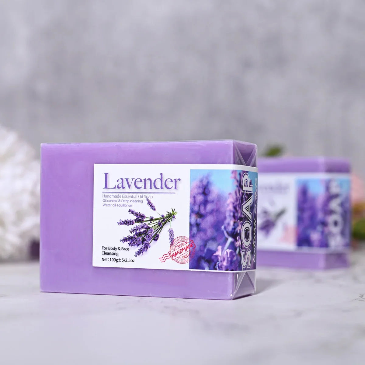 Lavender essential oil soap bars set by Silcy Skin, handmade purple packaging on Tampa Home & Garden Store