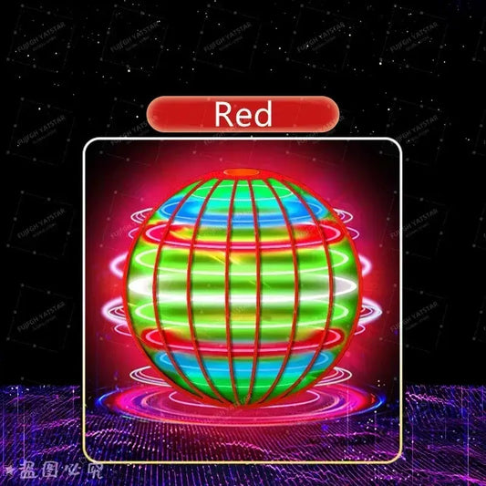 Flying LED Ball Toy for Kids rotating globe with red frame and rainbow LED rings on Tampa Home & Garden Store