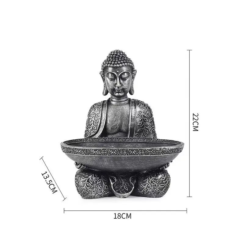 Elephant Buddha statue resin figurine by Perfecsy with basin, antique gray finish on Tampa Home & Garden Store