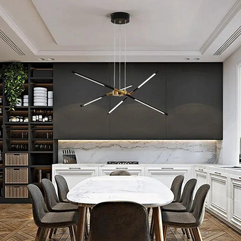 DecorBites Linen Ceiling Chandelier black gold pendant lamp with cross LED arms on Tampa Home & Garden Store