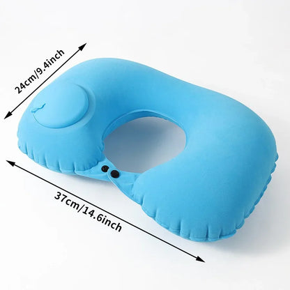 Portable Neck Pillow inflatable flocked blue travel pillow by UpTrend Deals 37x24 cm on Tampa Home & Garden Store