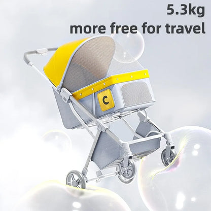 Foldable Pet Stroller Cover by Pet Zen, yellow canopy with mesh for small/medium pets all-season on Tampa Home & Garden Store