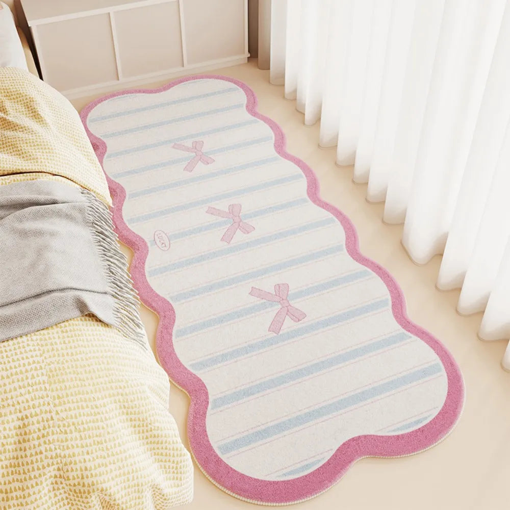 Perfecsy VIKAMA cream-style faux cashmere carpet with pink scalloped border on Tampa Home & Garden Store
