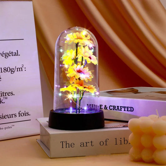 Sunflower LED Glass Dome Night Light Artificial Flower Graduation Gift Home Decor - Tampa Home & Garden Store