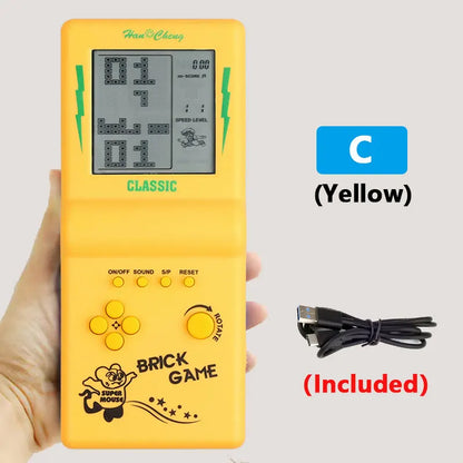 Yellow rechargeable pocket game console with Type-C charging, retro brick game Tetris USB-C cable on Tampa Home & Garden Store
