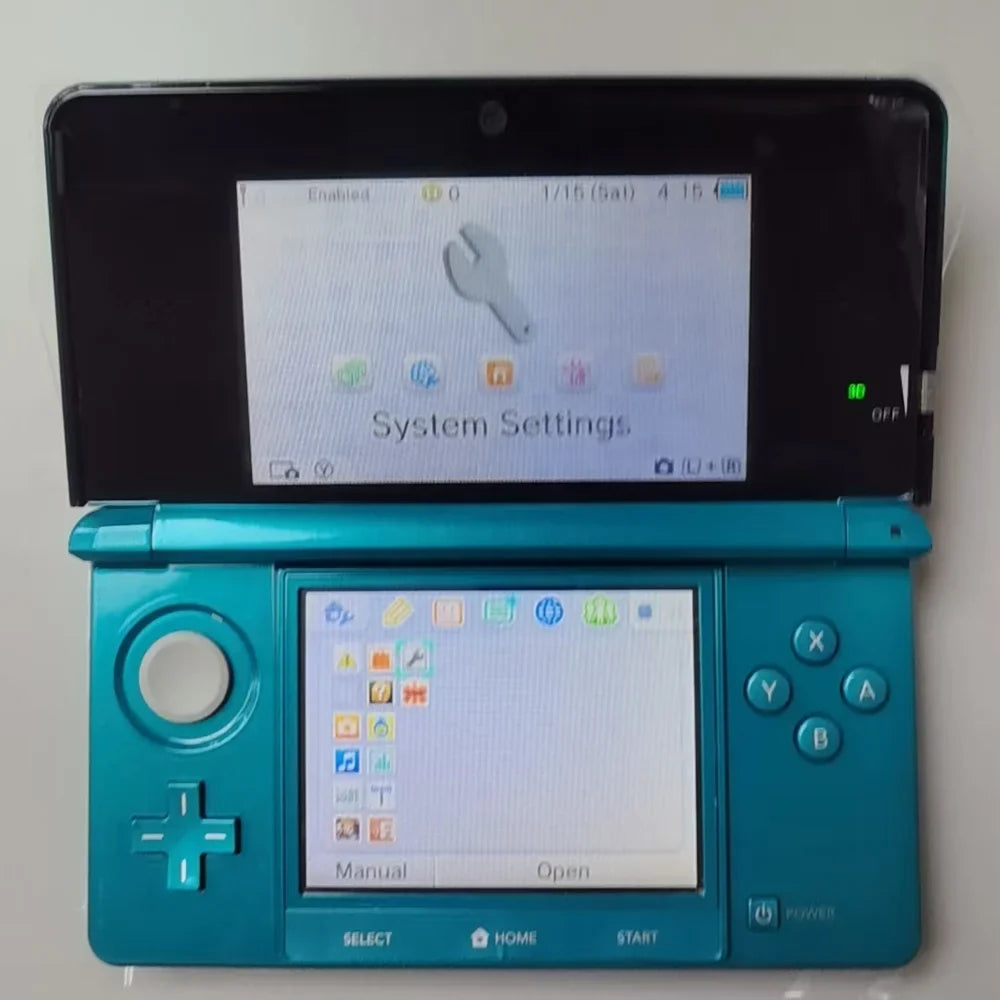 Refurbished Nintendo 3DS handheld in teal with dual screens and blue buttons by FLIPSTYLEZLLC on Tampa Home & Garden Store