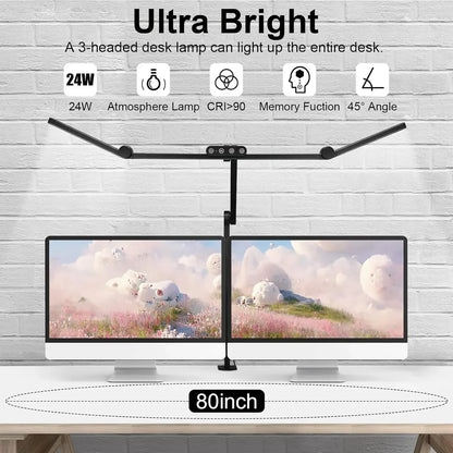 Perfecsy LED desk lamp with clamp, black 3-headed, stepless dimming on Tampa Home & Garden Store