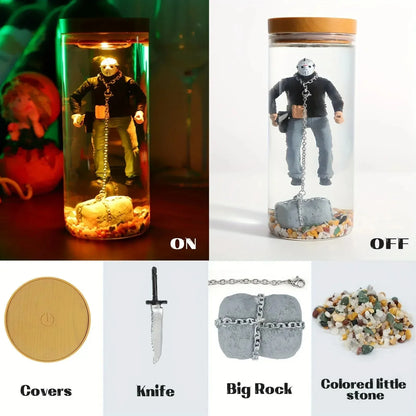 Jason Voorhees water lantern in clear glass with chain and rocks Perfecsy decor on Tampa Home & Garden Store